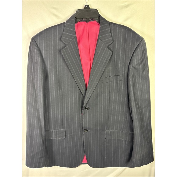 Jackets & Blazers - American Chang XL Pinstripe Wool Blazer Great Wall Graphic Pink Stitch Lining